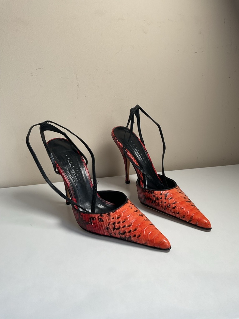 Laundry By Shelli Segal Red Snakeskin Crisscross Ankle-Strap Pumps - Picture 2 of 6
